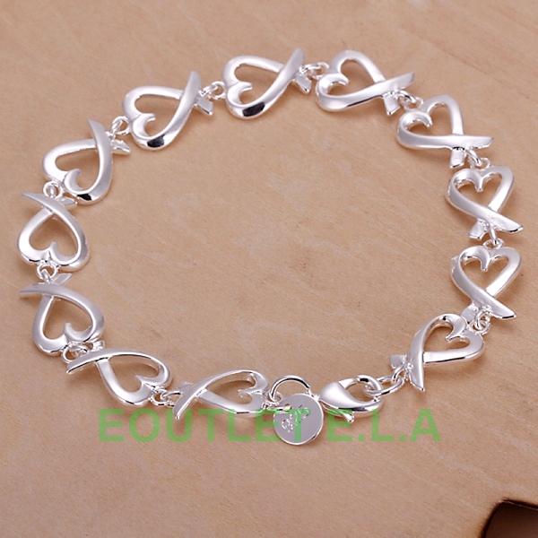 10mm WIDE HEART SILVER BRACELET-20.5cm